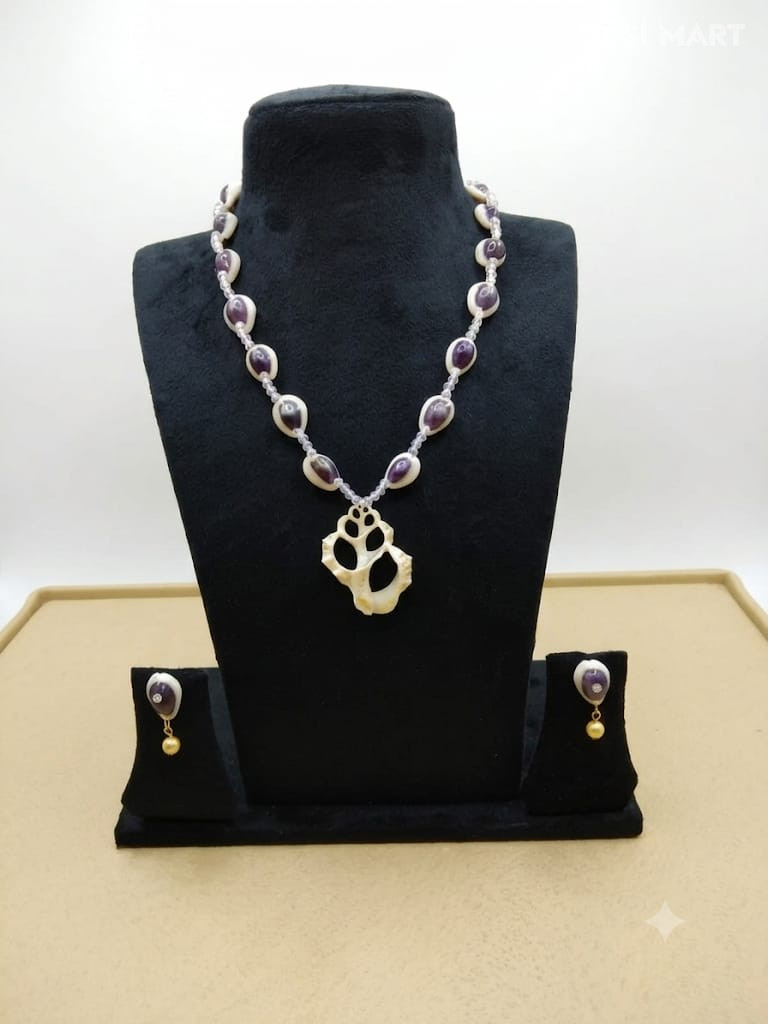 Imported Purple Colour Cowrie Shells Aaram & Drops Earrings