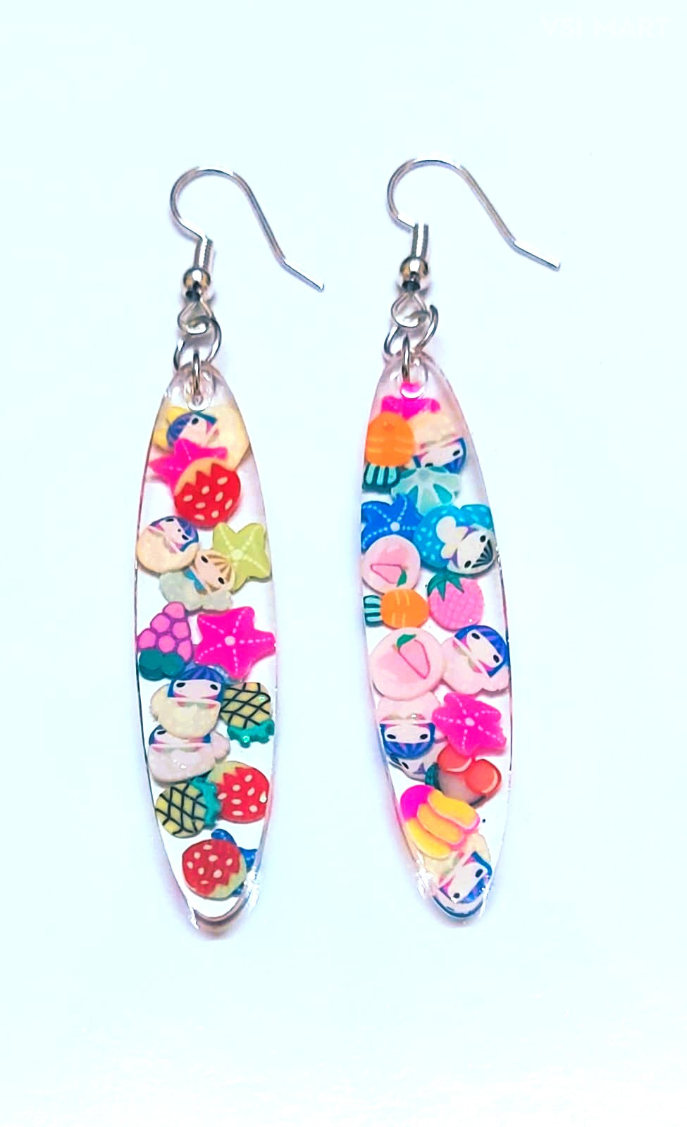 Clear Resin Long Oval Earrings (1Set)