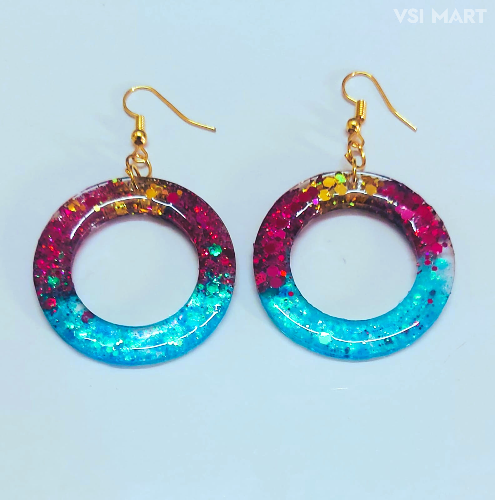 Resin Round Sparkling Design Earrings (1Set)