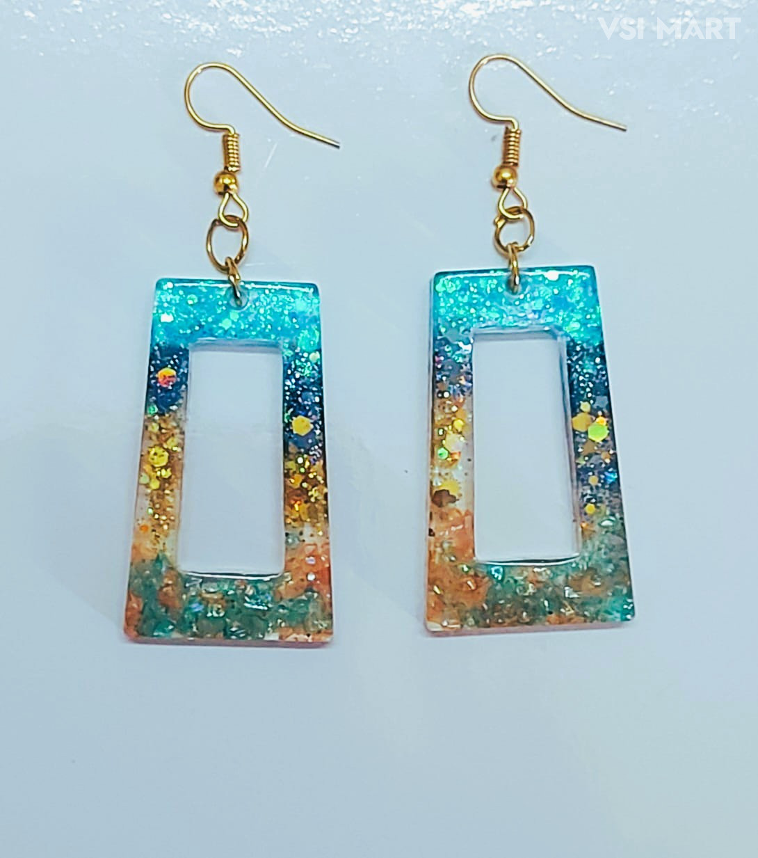 Resin Rectangle Sparkling Design Earrings (1Set)