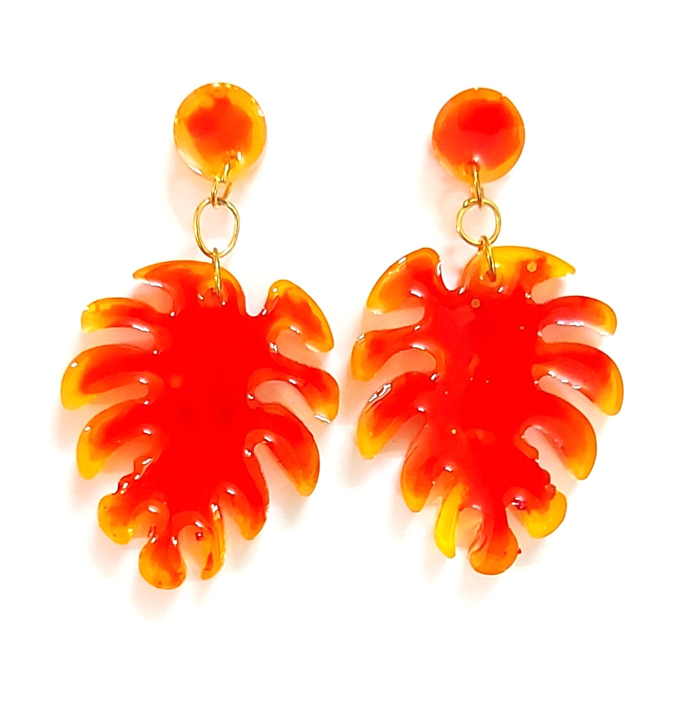 Resin Monstera Leaf  Stud Earrings (1Set)
