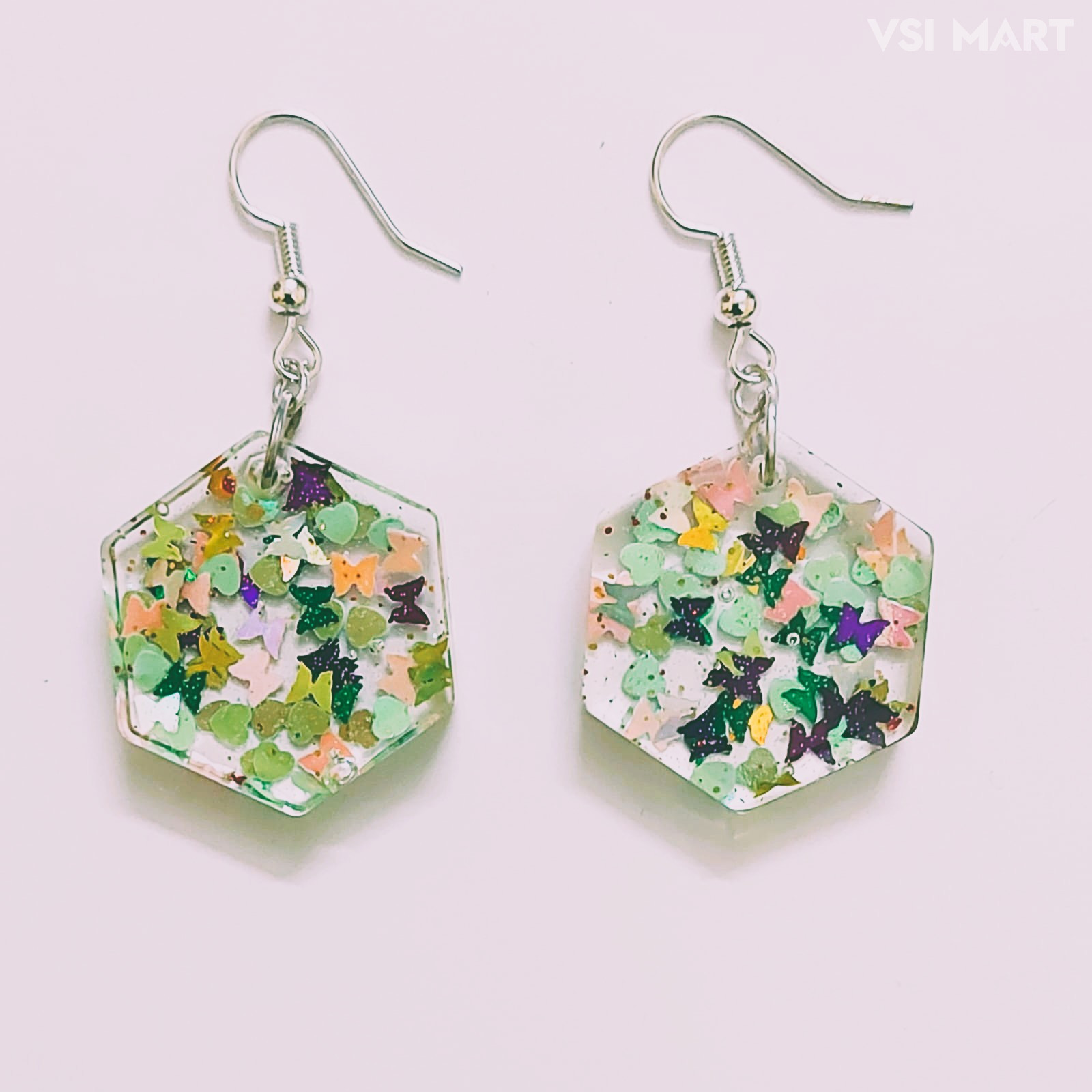 Clear Resin Heptagon Shape Earrings (1Set)
