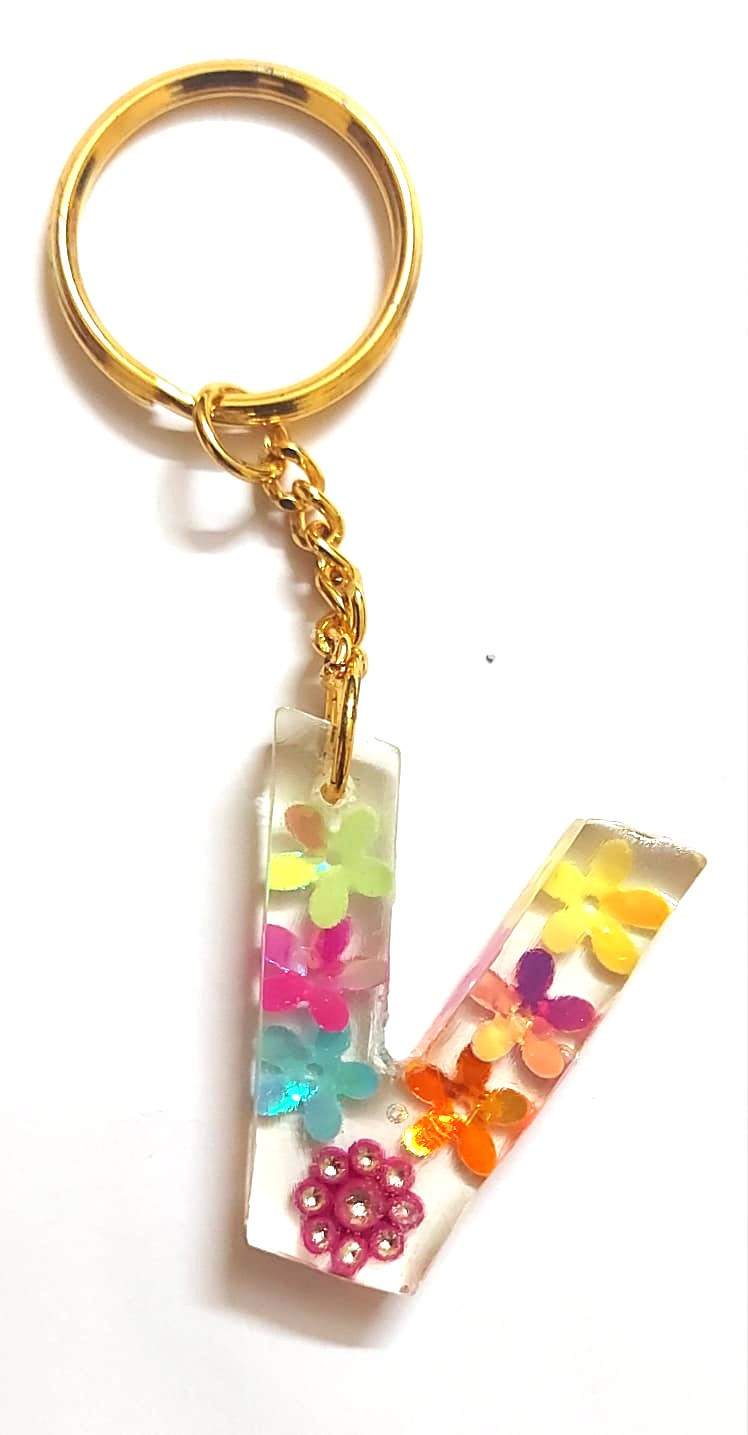 Resin Clear Glassy "V" Keychain