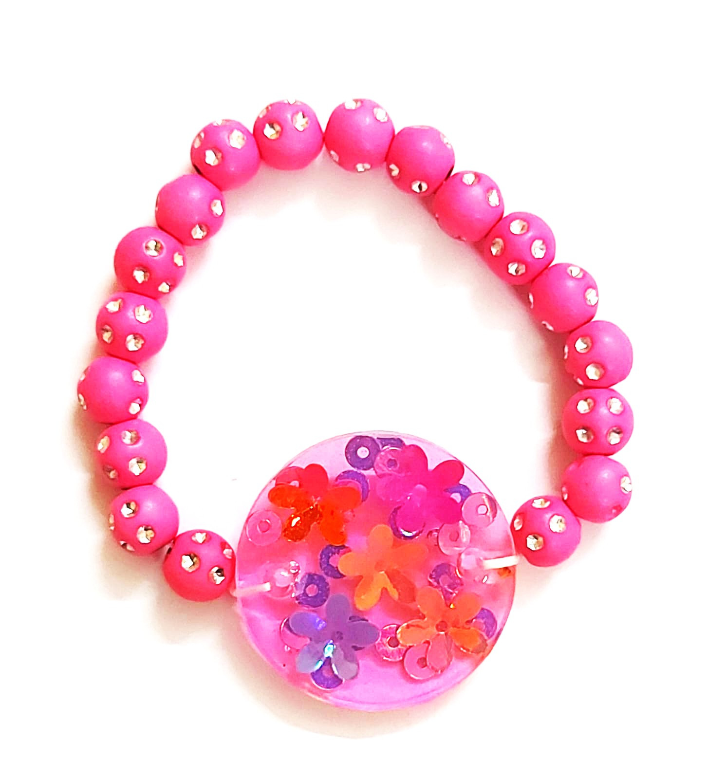 Pink Stone Beads Pendant Bracelet