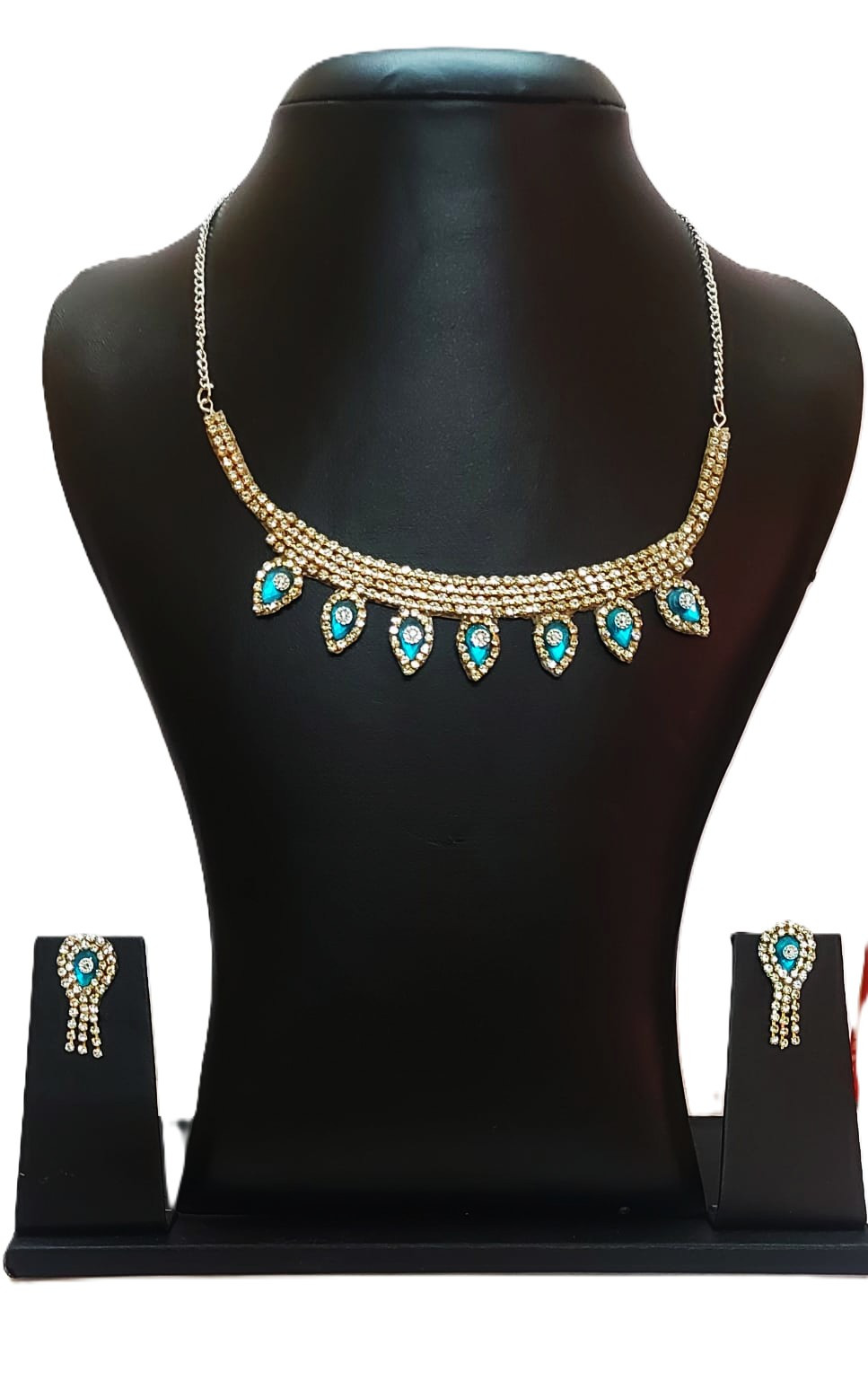 Elegant Design Blue & White Stone Necklace Stud Earring (1Set)