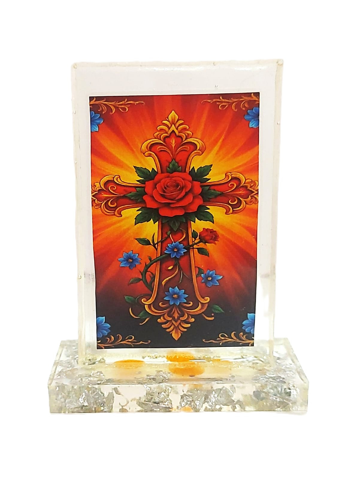 Premium Quality Cross Photo Christian Religious Resin Car Dashboard, Home, Office Decor