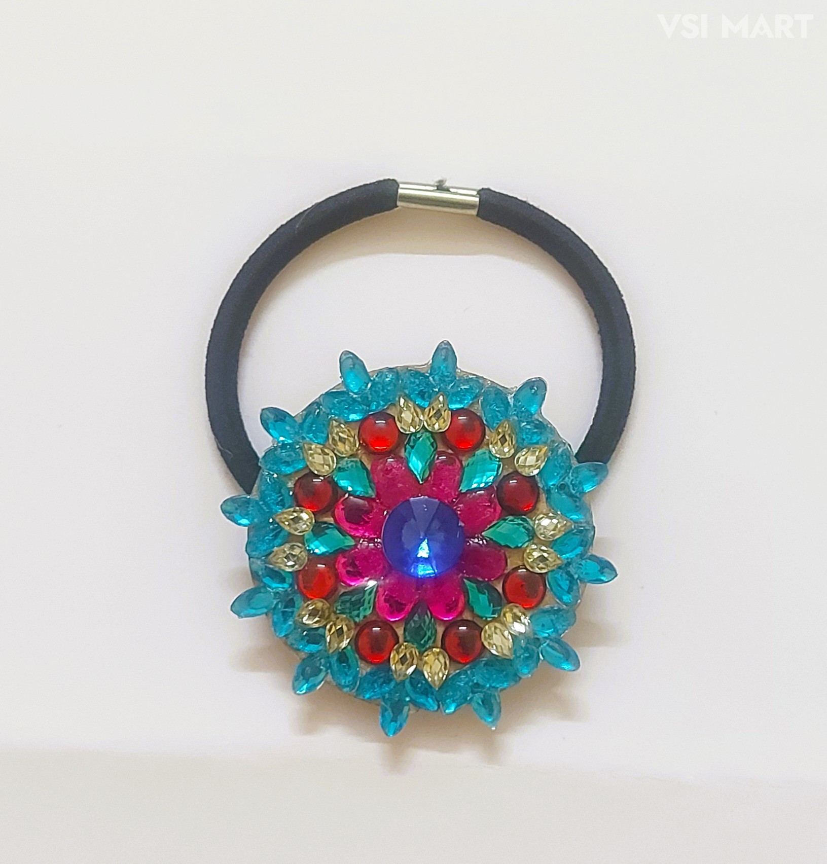 Aquamarine Blue & Ruby Colour Stones Hair Bands