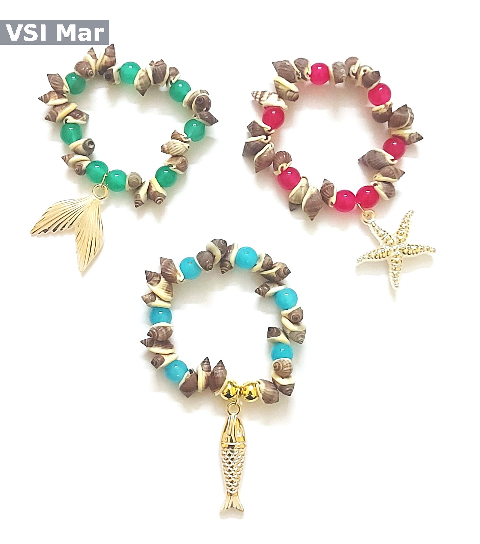 Real Shank with Beads and Charms Bracelets Mega Colorful Combo Offer 3Pcs Pack
