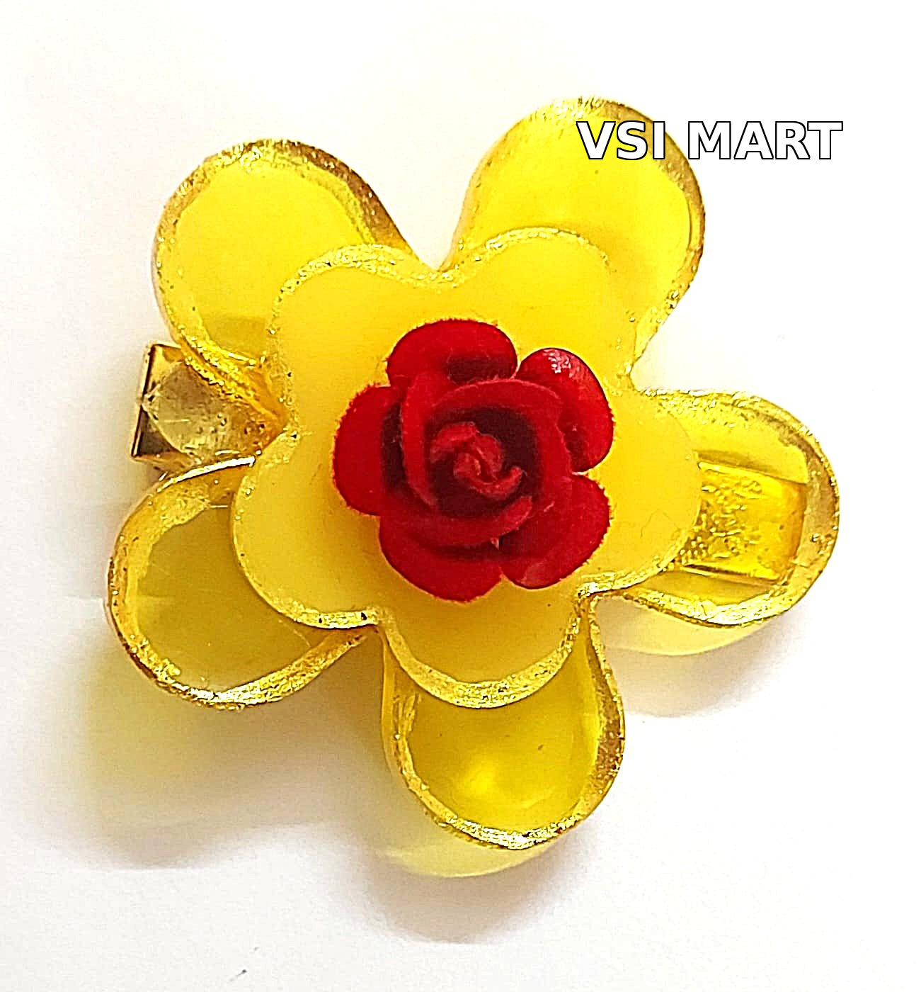 3 Layer Golden Yellow Resin Flower Metal Hair Clip