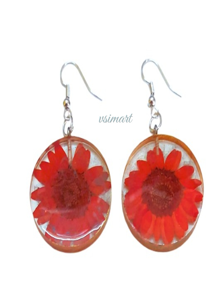Clear Resin Red Flower Earrings (1Set)