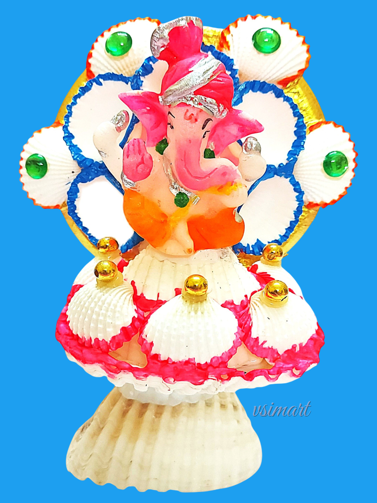 Natural Seashells with Golden Arch Colorful Ganesh Idol