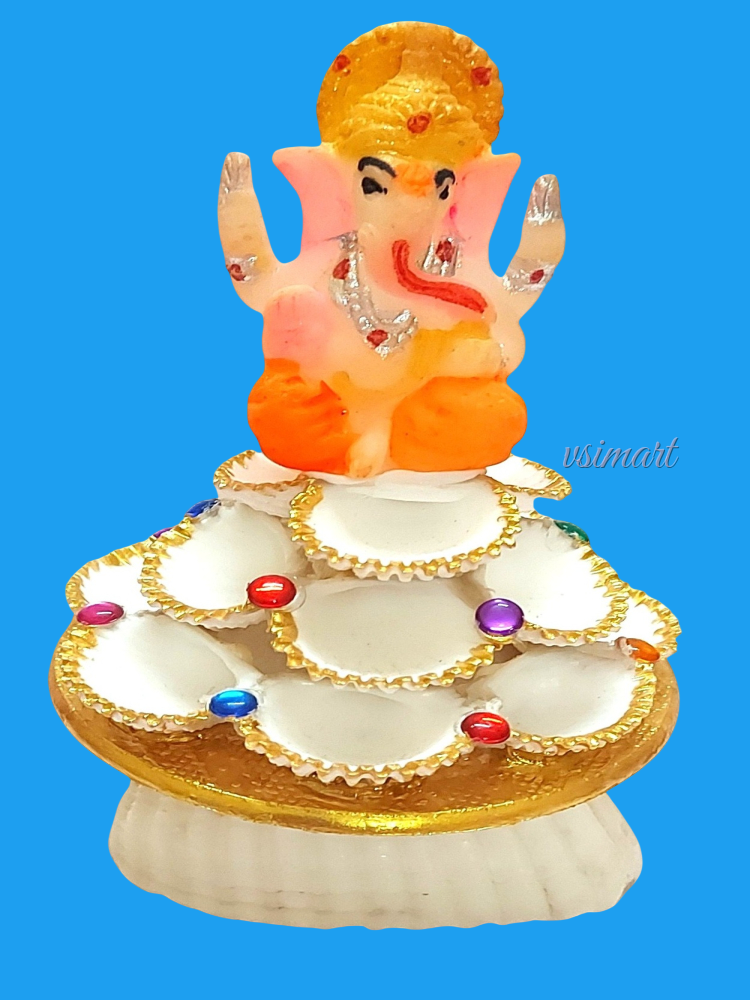Natural Golden Painting Seashells Flower God Ganesh