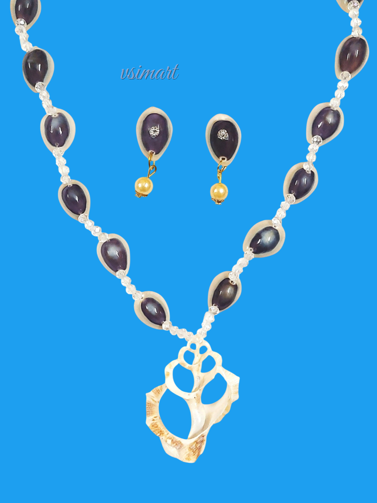 Imported Purple Colour Cowrie Shells Aaram & Drops Earrings