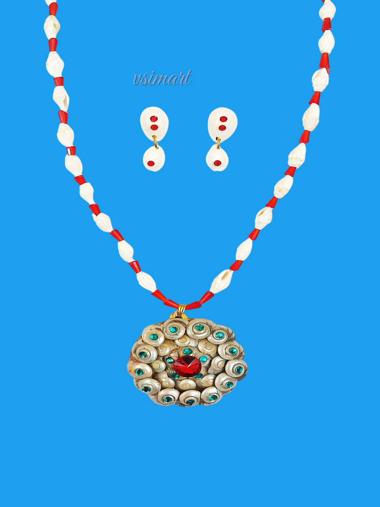 100% Natural Milky Shank Mala with Earrings 1Set