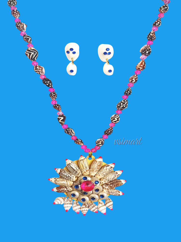 100% Natural Shank Mala with Earrings 1Set