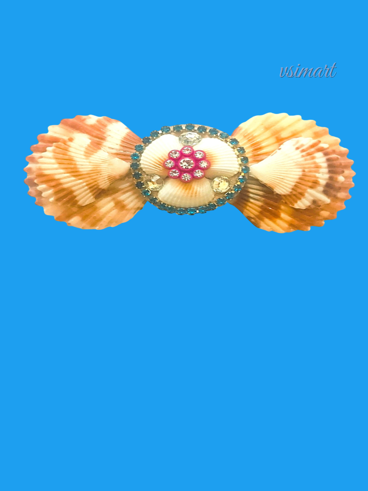 Modern Art Real Seashells with Diamond Finish Stones Metal Clip