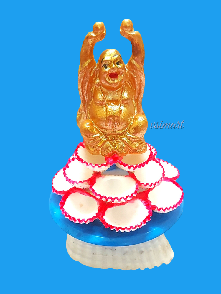 Natural Seashells Flower Golden Laughing Kuberar Gift Idol