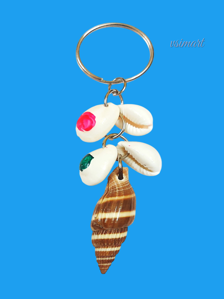 Rare Variety Natural Chank & Cowrie Keychain