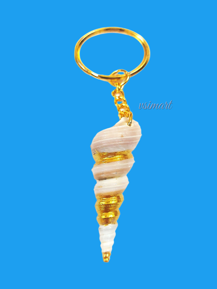 Golden Plated Tall Natural Chank Keychain