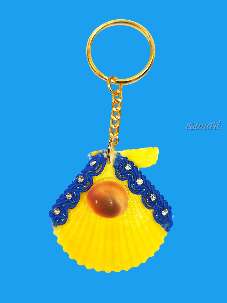 Sunflower Yellow Natural Seashell with Stones Boarder Keychain