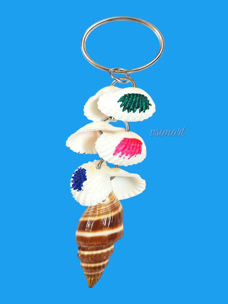 Natural Tall Chank & Milky Seashells Keychain