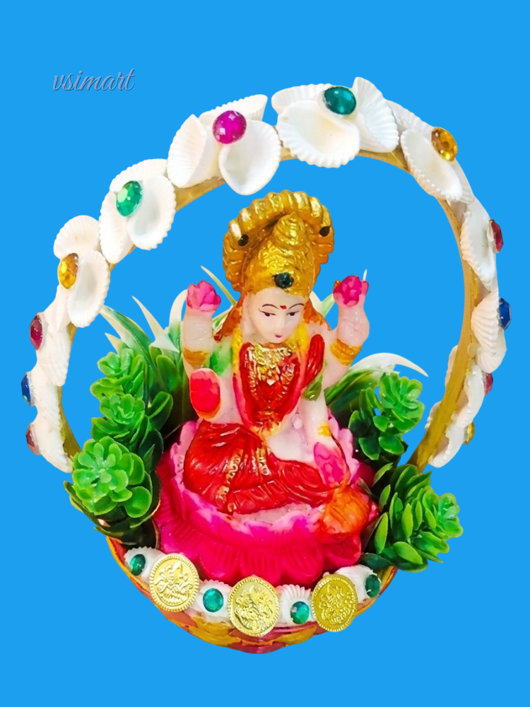 Pure White Natural Seashells Flowers with Lakshmi Idol Basket