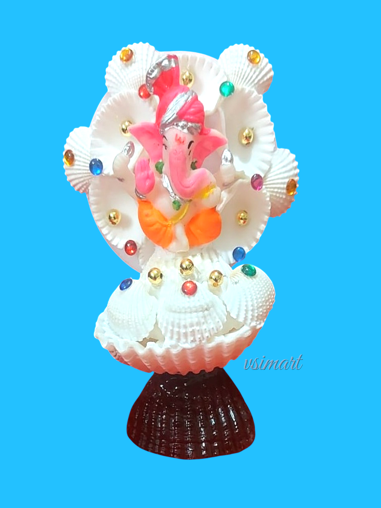 Pure White Natural Seashells Flowers with Ganesh Idol Gift Articles