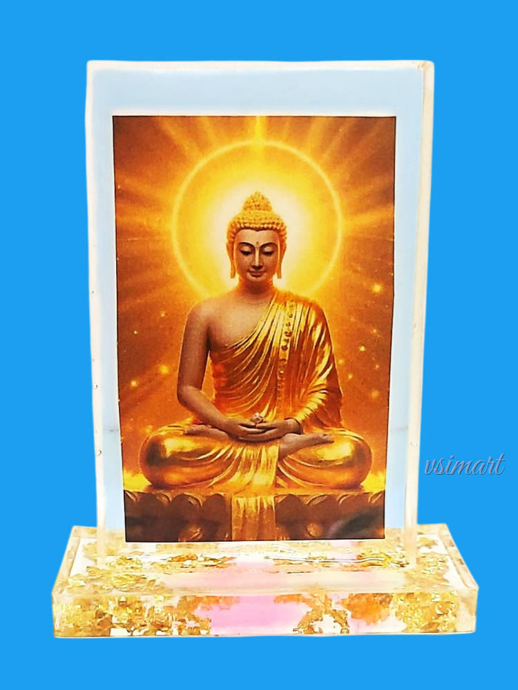 Lord Buddha Golden Image Resin Kristal Clear Glass Finish Car Dashboard, Home, Office Decor