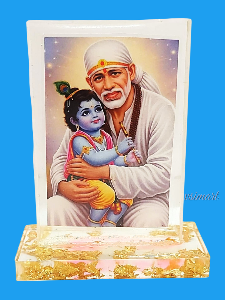 Shirdi Sai Baba Photo Resin Kristal Clear Glass Finish Car Dashboard, Home, Office Decor
