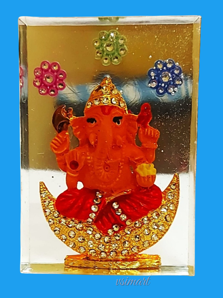 Resin Rectangle Shape Ganesh Clear Glassy Finish Car Dashboard, Home, Office Decor