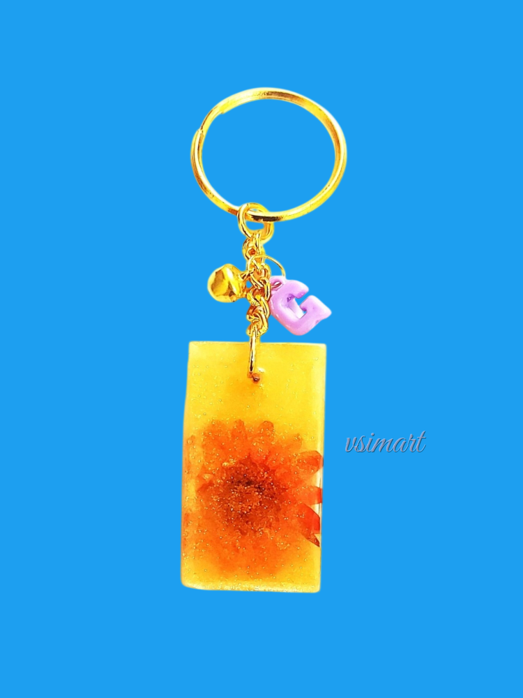 Resin Golden Sparkling Clear Glassy Finish Keychain