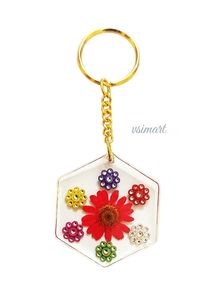 Resin Hexagon Shape Clear Glassy Finish Keychain