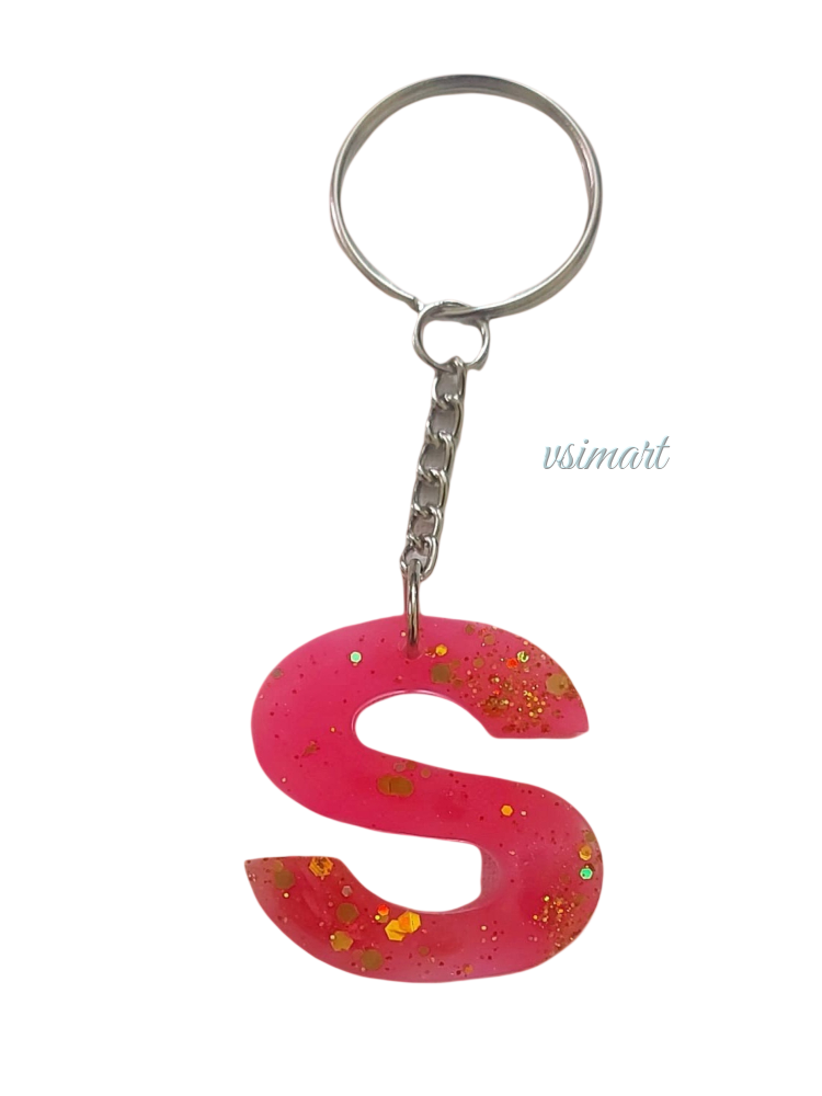 Resin Pink Alphabetic "S" Keychain