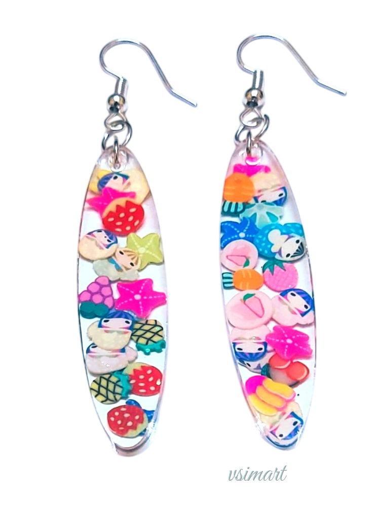 Clear Resin Long Oval Earrings (1Set)