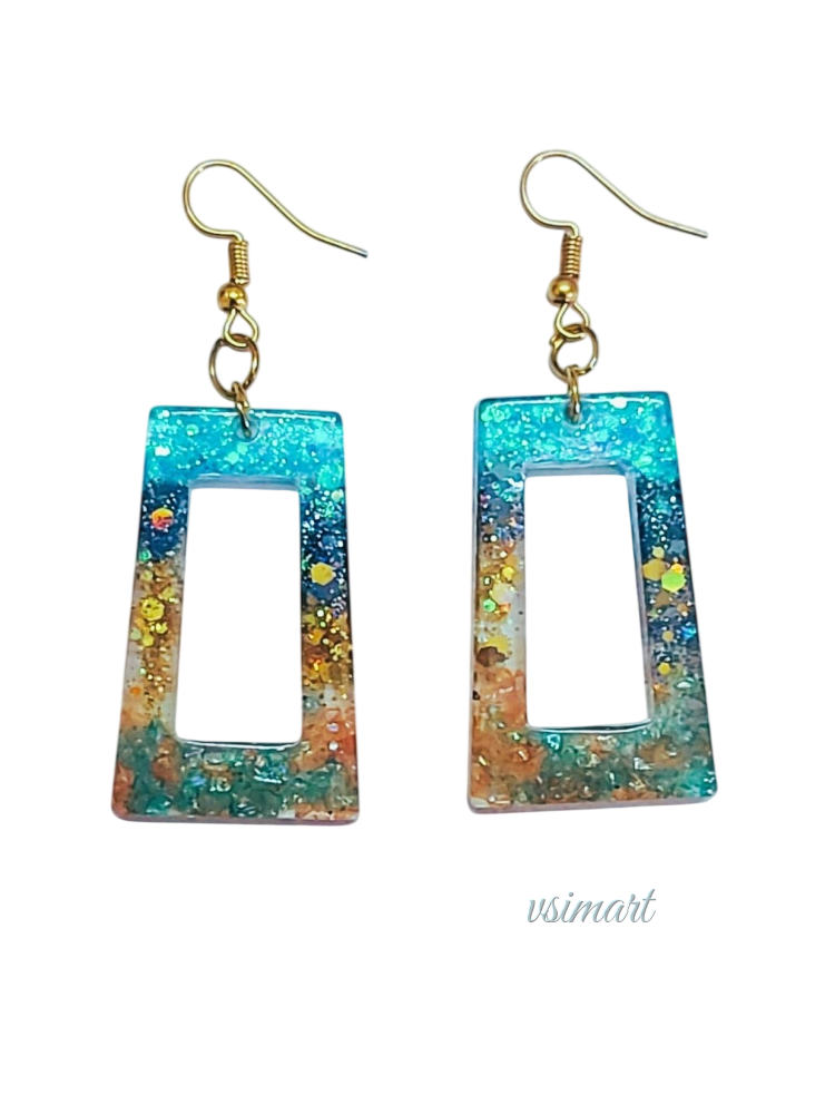 Resin Rectangle Sparkling Design Earrings (1Set)