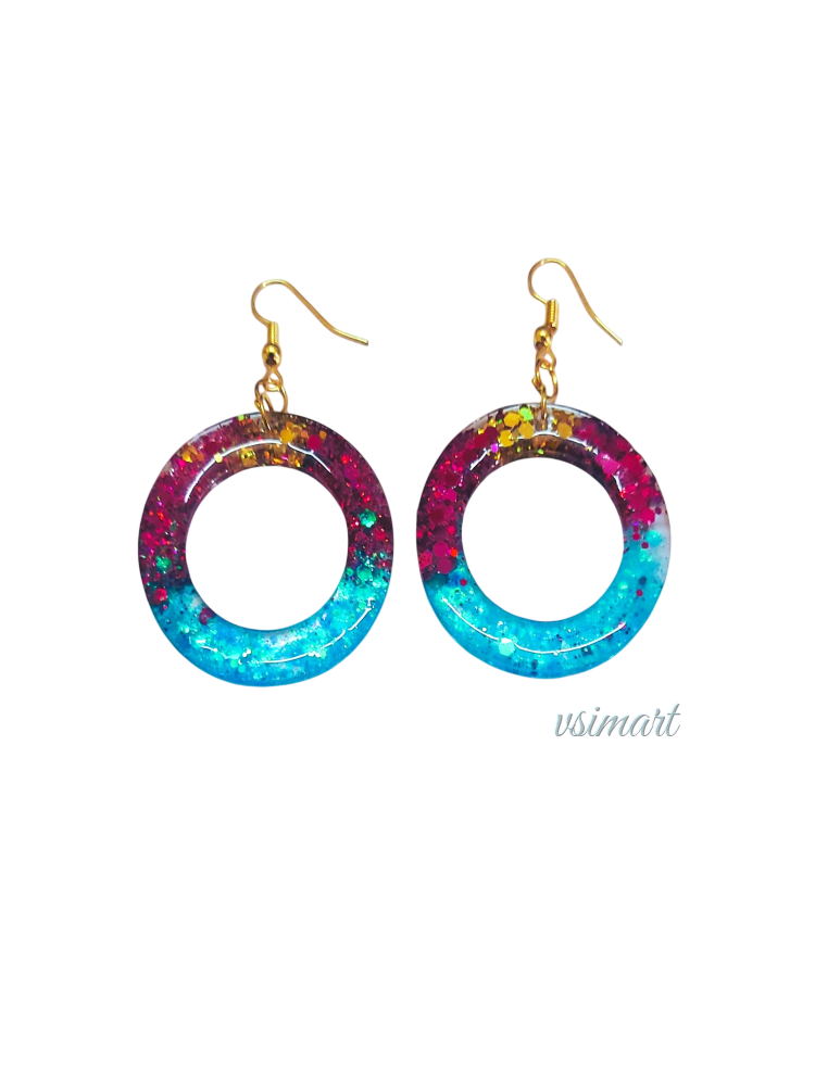 Resin Round Sparkling Design Earrings (1Set)