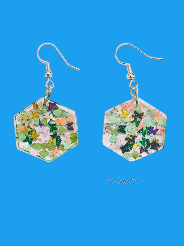 Clear Resin Heptagon Shape Earrings (1Set)