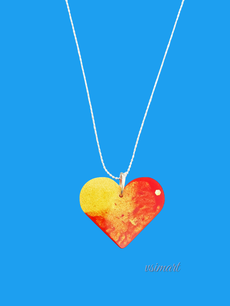 Resin Gold & Red Hearten Pendent Chain