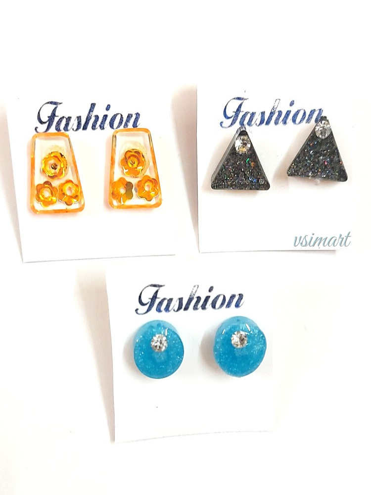 Resin Money Saver Combo Offer Stud Earrings (3 Set)