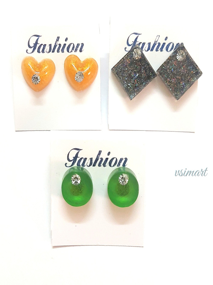 Resin Money Saver Combo Pack Stud Earrings (3 Set)