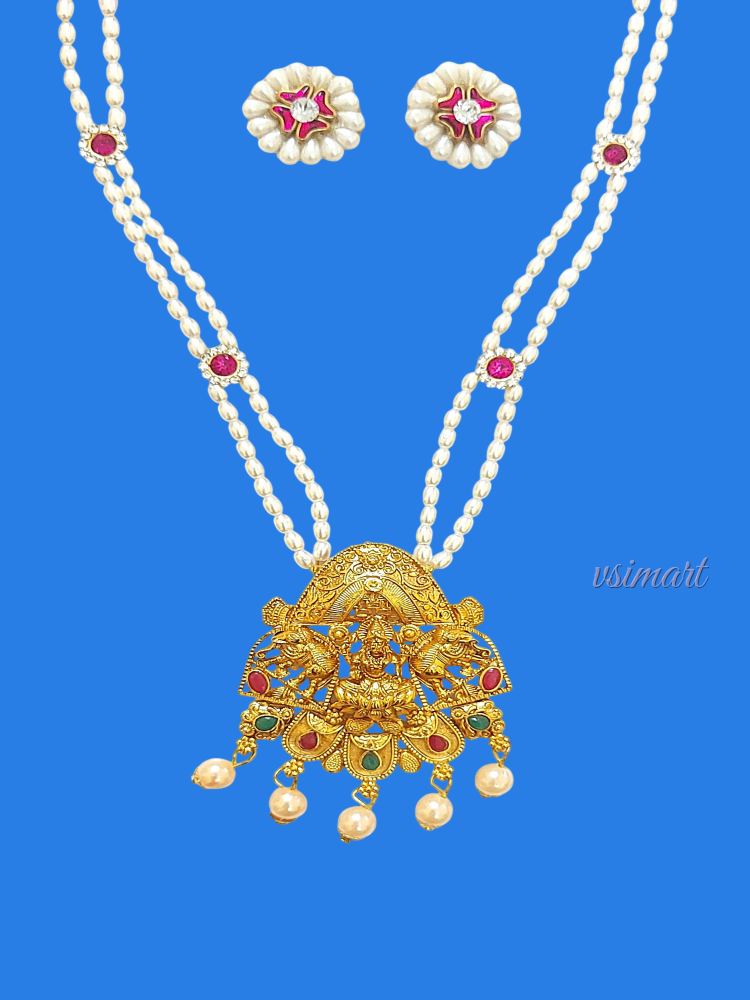 Big Lakshmi Dollar Muthu Malai with Stud Earrings (1Set)