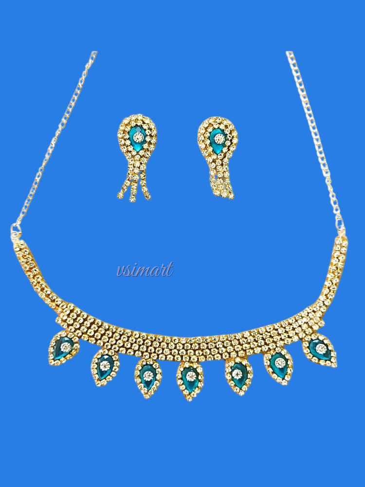 Elegant Design Blue & White Stone Necklace Stud Earring (1Set)